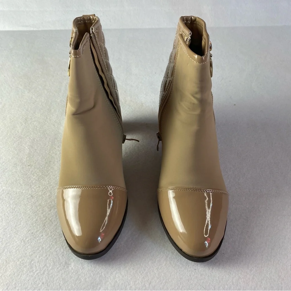 Tan Quilted Ankle Boots Sz 8 with side zipper 2” heel Comfortable Casual Dressy